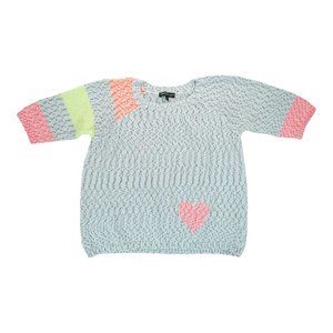 French Kyss‎ Women's Gray Knit Sweater Heart/Colorblock Print Size XL